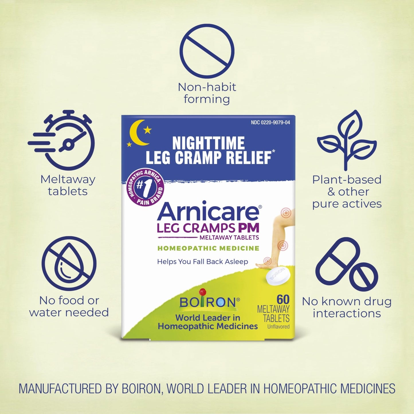 Boiron Arnicare Leg Cramps PM for Nighttime Relief from Cramping and Stiffness in Feet or Calves - 60 Tablets - dailyvitalstore