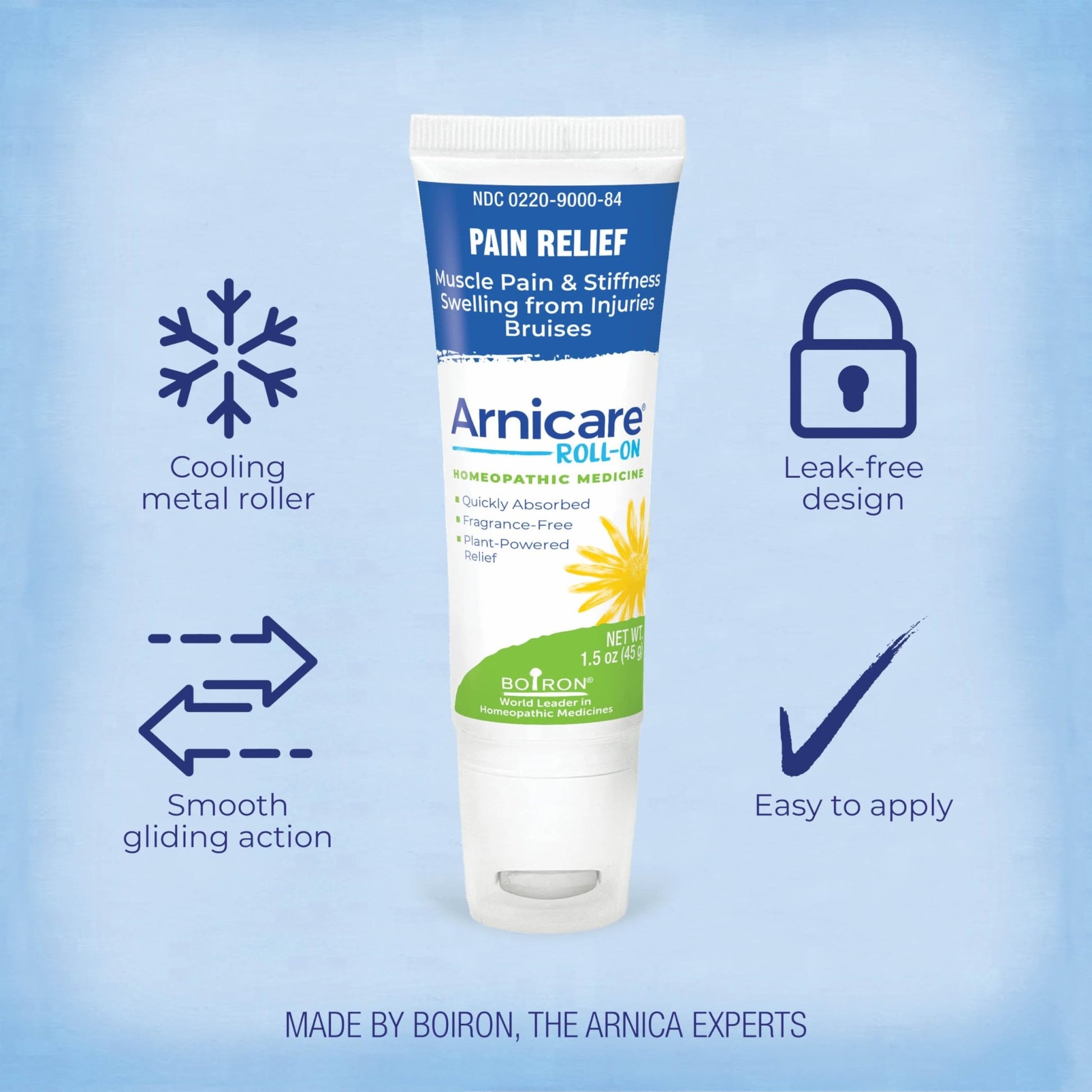 Boiron Arnicare Roll-On for Relief of Joint Pain, Muscle Pain, Muscle Soreness, and Swelling from Bruises or Injury - Cooling Metal Roller and Fragrance-Free - 1.5 oz - dailyvitalstore