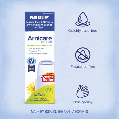 Boiron Arnicare Roll-On for Relief of Joint Pain, Muscle Pain, Muscle Soreness, and Swelling from Bruises or Injury - Cooling Metal Roller and Fragrance-Free - 1.5 oz - dailyvitalstore