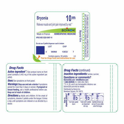 Boiron Bryonia 10M Homeopathic Medicine for Muscle & Joint Pain - 80 Pellets - dailyvitalstore