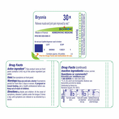 Boiron Bryonia 30X Homeopathic Medicine for Muscle & Joint Pain - 80 Pellets - dailyvitalstore