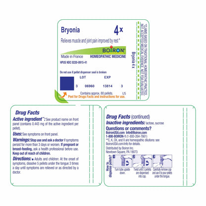 Boiron Bryonia 4X Homeopathic Medicine for Muscle & Joint Pain - 80 Pellets - dailyvitalstore
