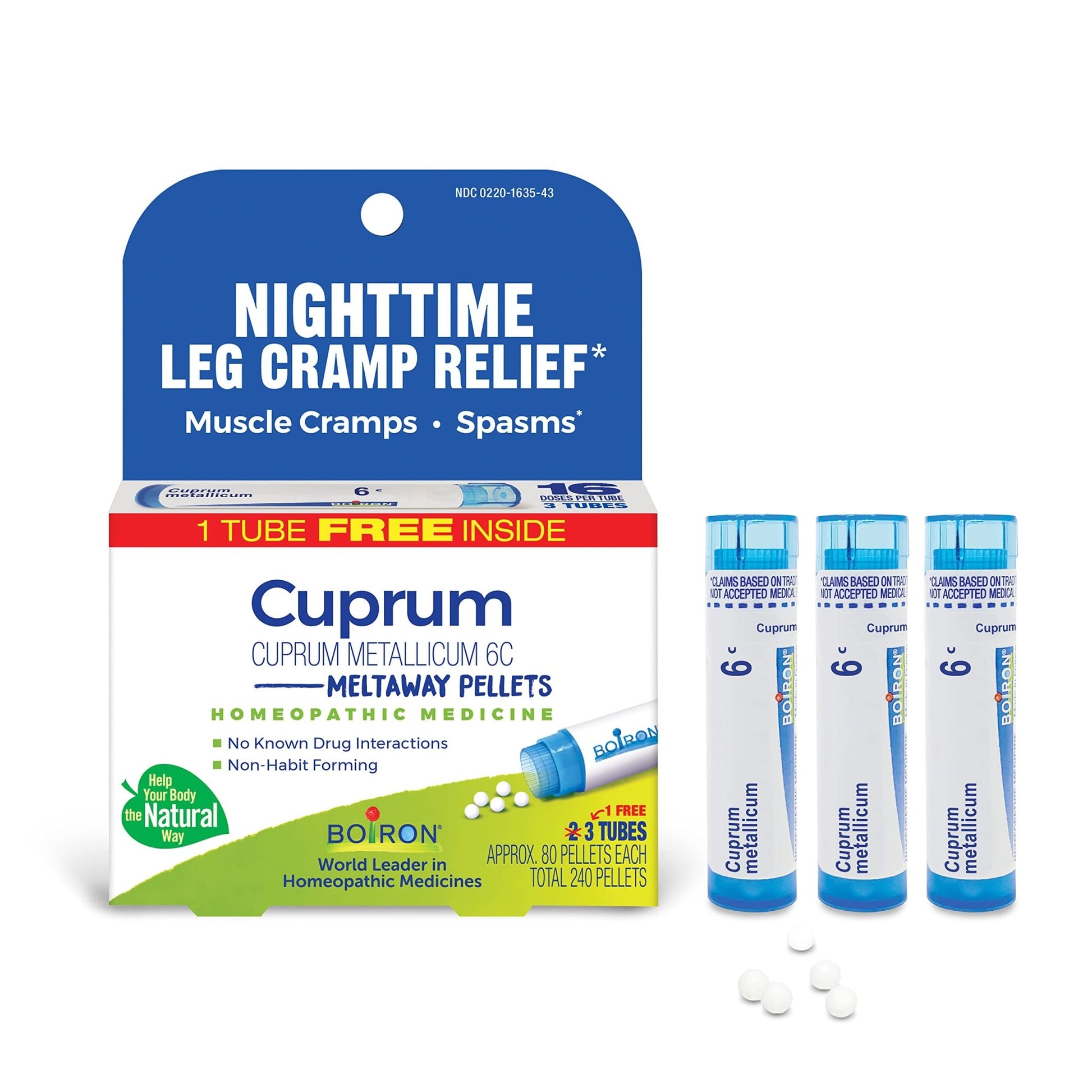 Boiron Cuprum Metallicum 6C Homeopathic Medicine for Nighttime Leg Cramp Relief, Muscle Cramps, and Spasms - 3 Count (240 Pellets) - dailyvitalstore