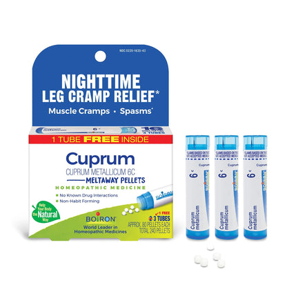 Boiron Cuprum Metallicum 6C Homeopathic Medicine for Nighttime Leg Cramp Relief, Muscle Cramps, and Spasms - 3 Count (240 Pellets) - dailyvitalstore
