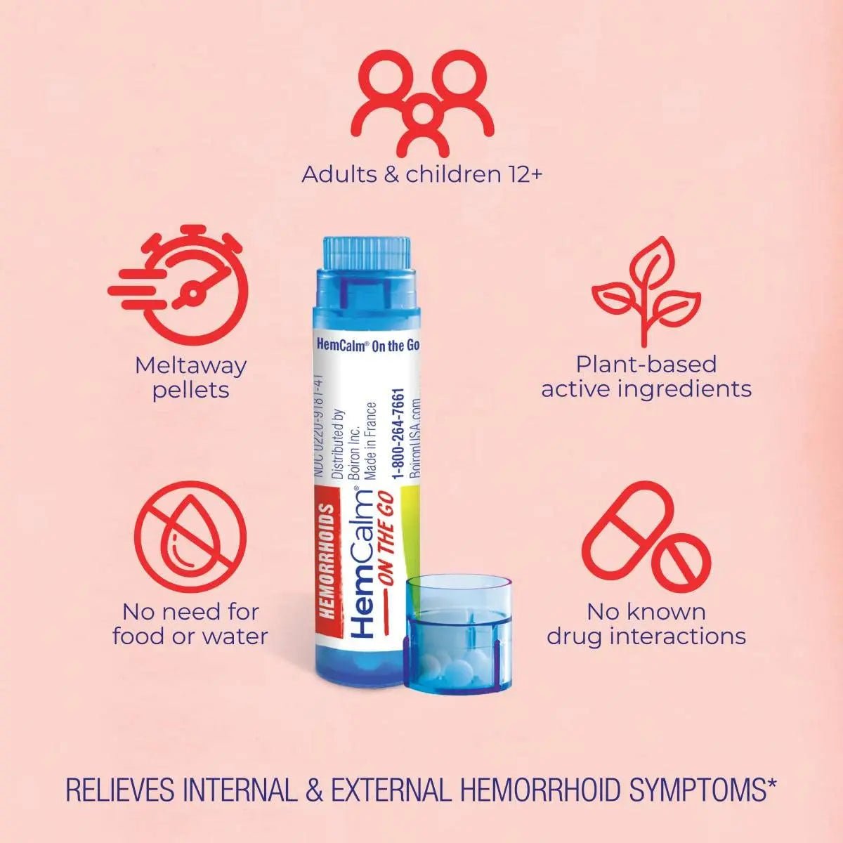 Boiron HemCalm On The Go Travel Essential for Hemorrhoid Relief of Pain, Itching, Swelling or Discomfort - 2 Count (160 Pellets) - dailyvitalstore