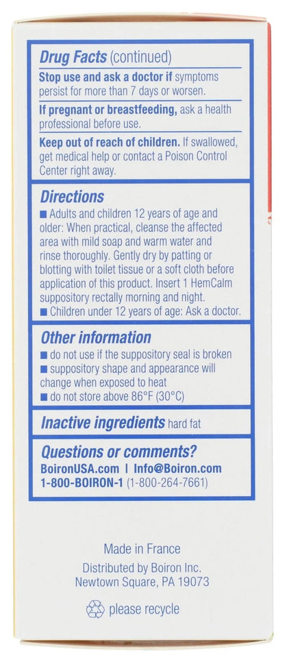 Boiron HemCalm Suppositories for Hemorrhoid Relief of Pain, Itching, Swelling or Discomfort - 10 Count - dailyvitalstore