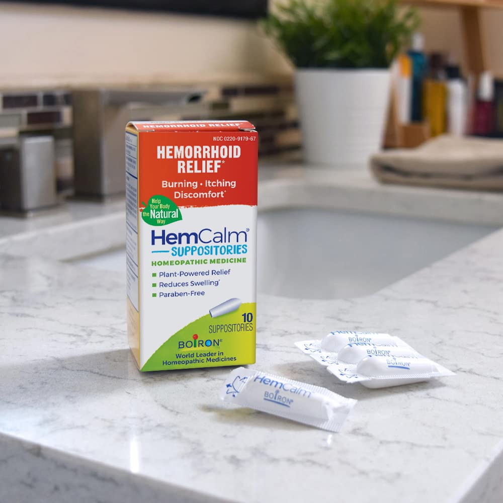 Boiron HemCalm Suppositories for Hemorrhoid Relief of Pain, Itching, Swelling or Discomfort - 10 Count (Pack of 2) - dailyvitalstore
