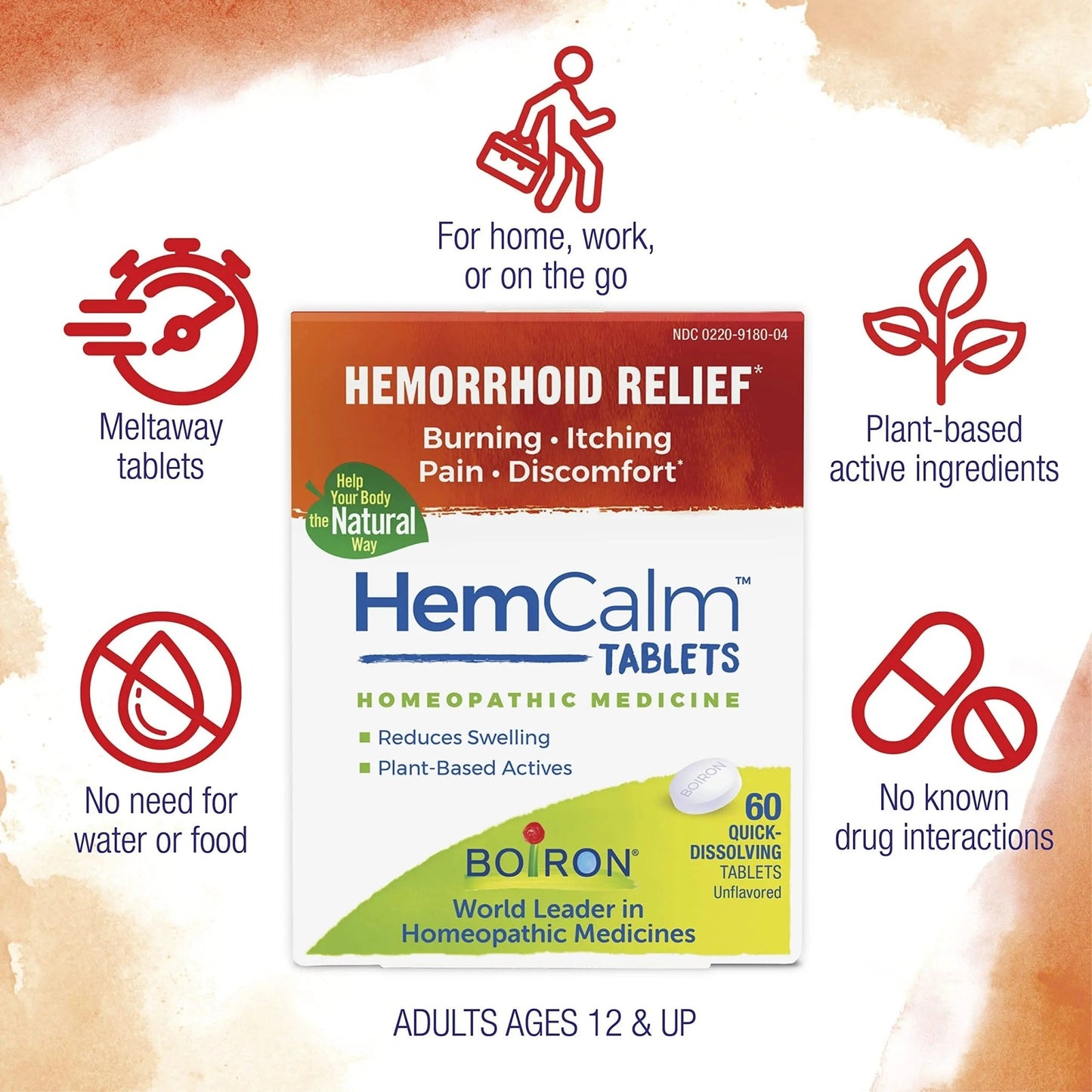 Boiron HemCalm Tablets for Hemorrhoid Relief of Pain, Itching, Swelling or Discomfort - 60 Count - dailyvitalstore