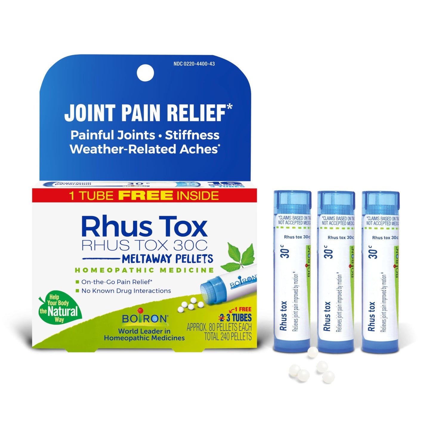 Boiron Rhus Tox 30C Homeopathic Medicine for Relief from Joint Pain, Muscle Aches, Swollen or Stiff Joints, and Weather Related Aches - 3 Count (240 Pellets) - dailyvitalstore