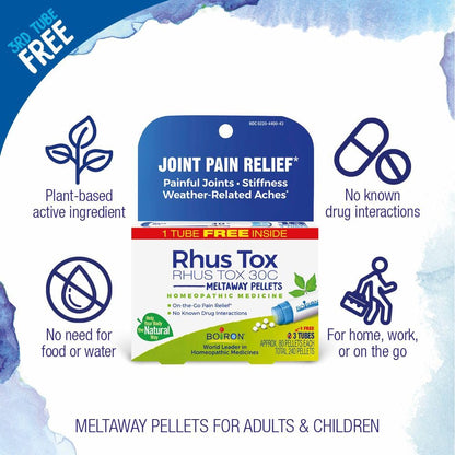 Boiron Rhus Tox 30C Homeopathic Medicine for Relief from Joint Pain, Muscle Aches, Swollen or Stiff Joints, and Weather Related Aches - 3 Count (240 Pellets) - dailyvitalstore