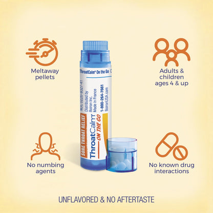 Boiron ThroatCalm On The Go Travel Essential for Relief of Sore Throat, or Scratchy, Red or Dry Throat, and Hoarseness - 2 Count (160 Pellets) - dailyvitalstore