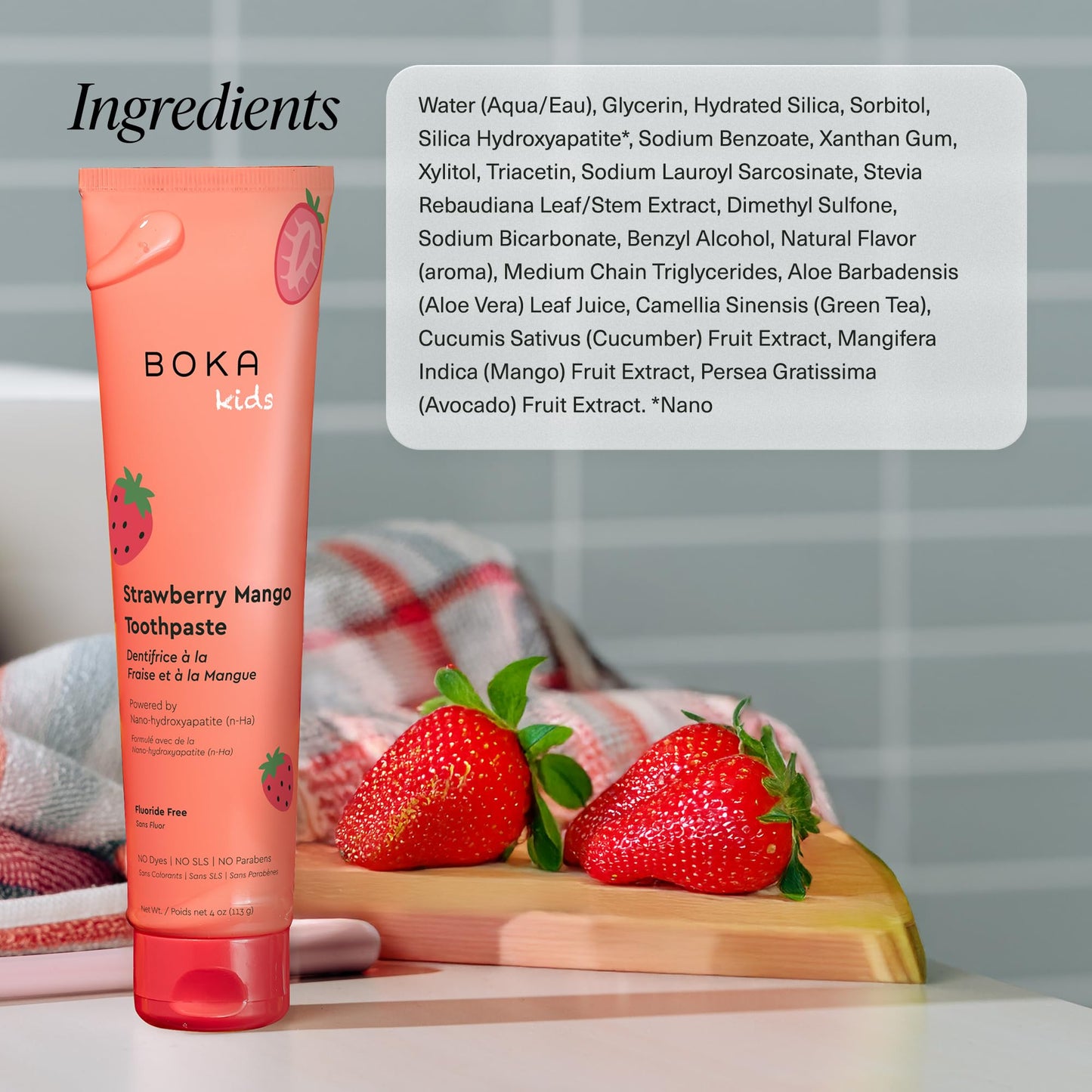 Boka Fluoride Free Toothpaste Nano Hydroxyapatite Toothpaste - Strawberry Mango Flavor, 4 oz 1Pk - dailyvitalstore