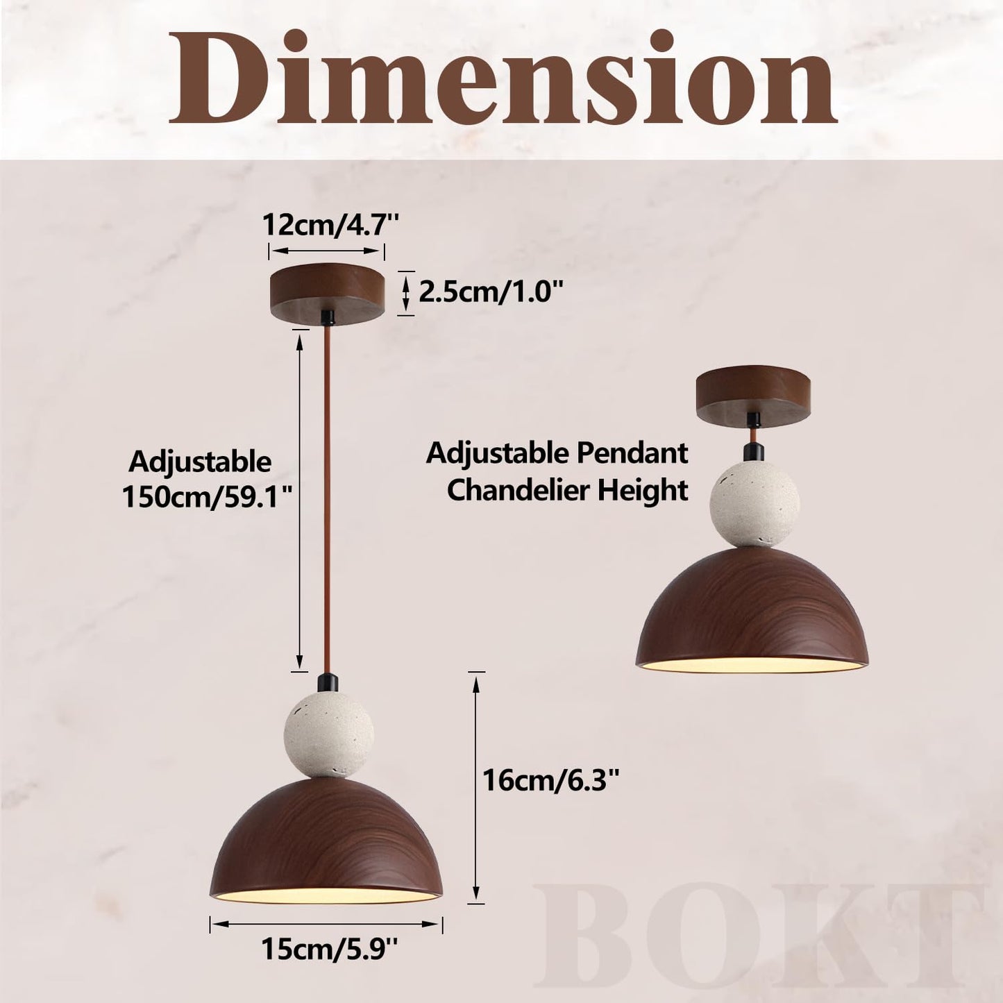 BOKT Wabi Sabi Pendant Light Nordic LED Ceiling Hanging Light Modern Natural Stone Pendant Light Adjustable Dimmable Walnut Mini Chandelier for Dining Room Living Room - dailyvitalstore