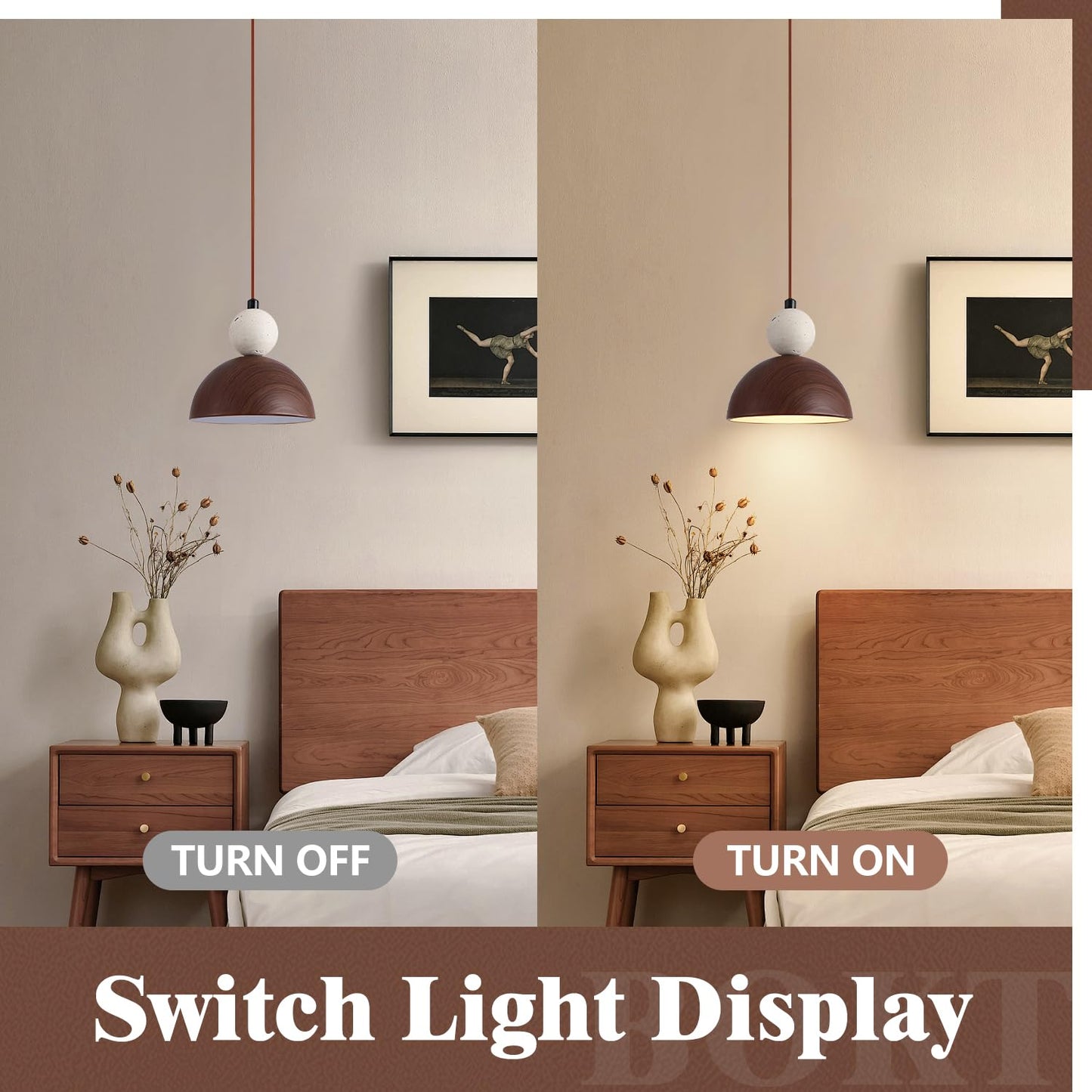 BOKT Wabi Sabi Pendant Light Nordic LED Ceiling Hanging Light Modern Natural Stone Pendant Light Adjustable Dimmable Walnut Mini Chandelier for Dining Room Living Room - dailyvitalstore