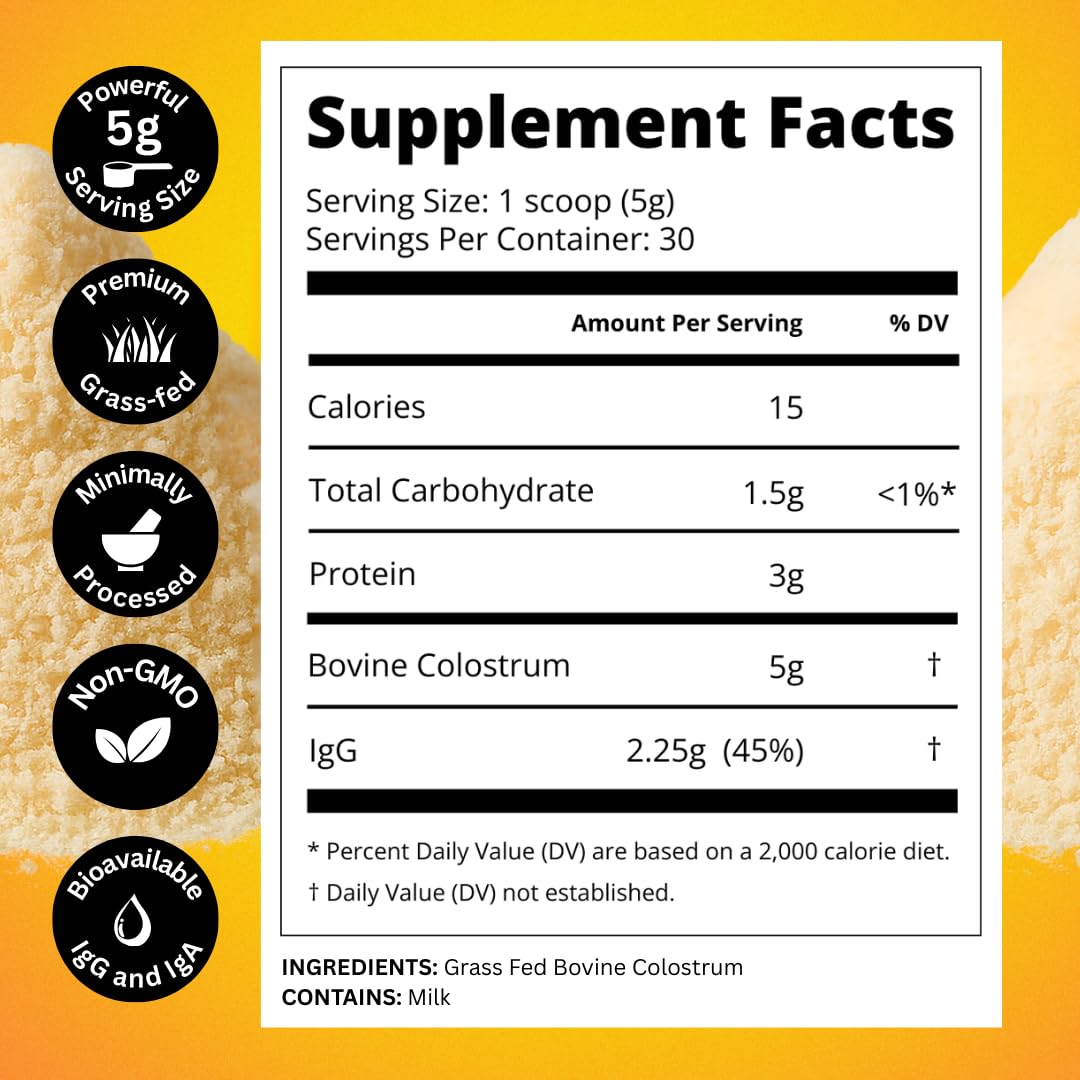 Bold Belly Colostrum Powder Supplement - Whole Cream Bovine Colostrum for Gut & Immune Support, Grass-Fed USA Cows, Cold-Processed - dailyvitalstore