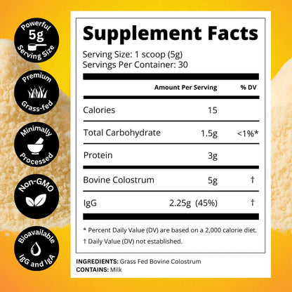 Bold Belly Colostrum Powder Supplement - Whole Cream Bovine Colostrum for Gut & Immune Support, Grass-Fed USA Cows, Cold-Processed - dailyvitalstore