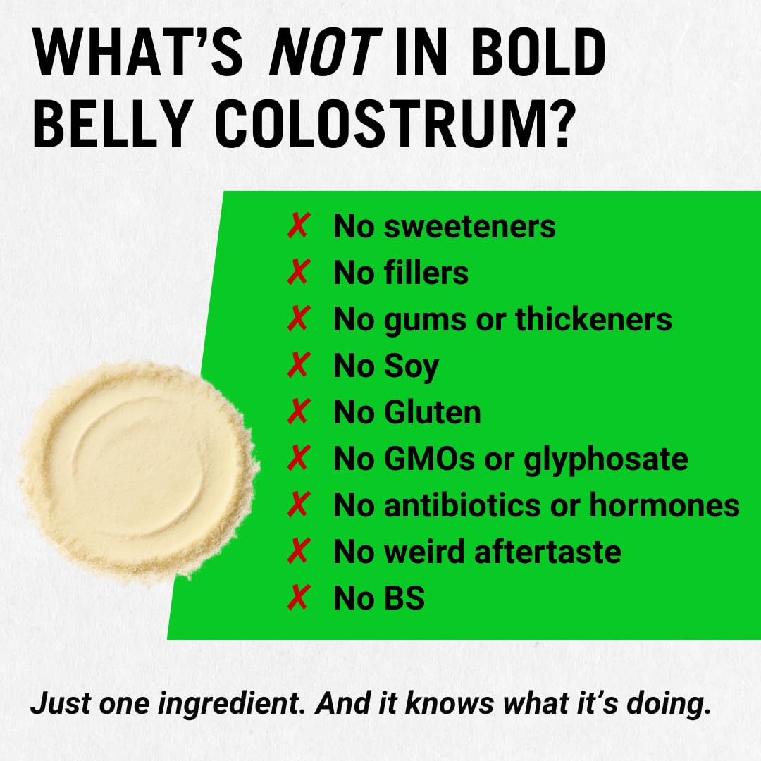 Bold Belly Colostrum Powder Supplement - Whole Cream Bovine Colostrum for Gut & Immune Support, Grass-Fed USA Cows, Cold-Processed - dailyvitalstore