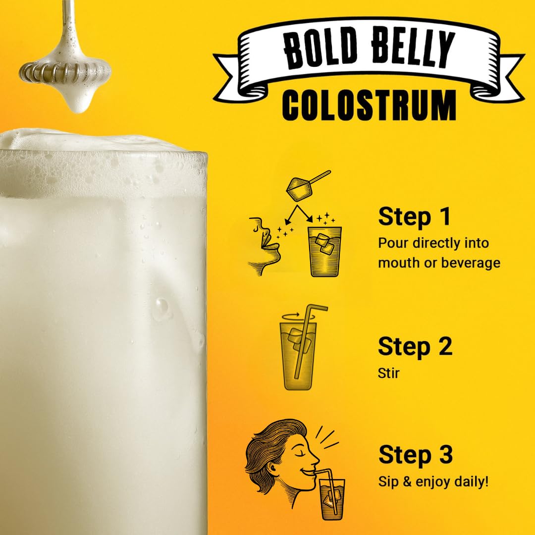 Bold Belly Colostrum Powder Supplement - Whole Cream Bovine Colostrum for Gut & Immune Support, Grass-Fed USA Cows, Cold-Processed - dailyvitalstore