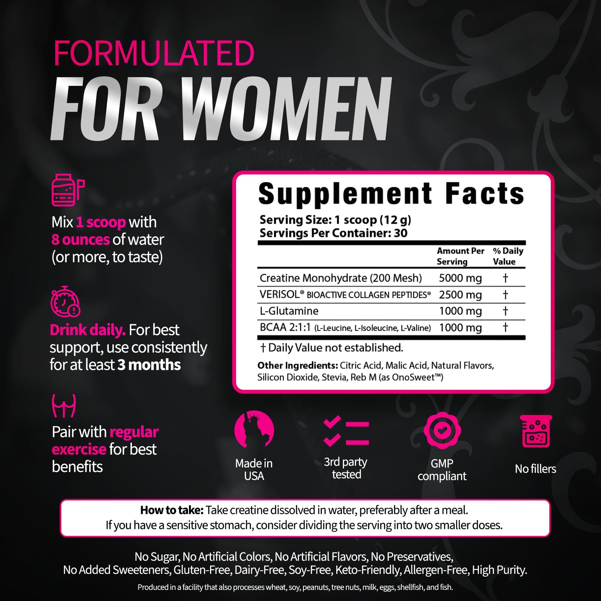 Bold Buns Creatine for Women – Supplement with Collagen & BCAA – Supports Muscle Development, Post-Workout Recovery, Skin Elasticity, - dailyvitalstore