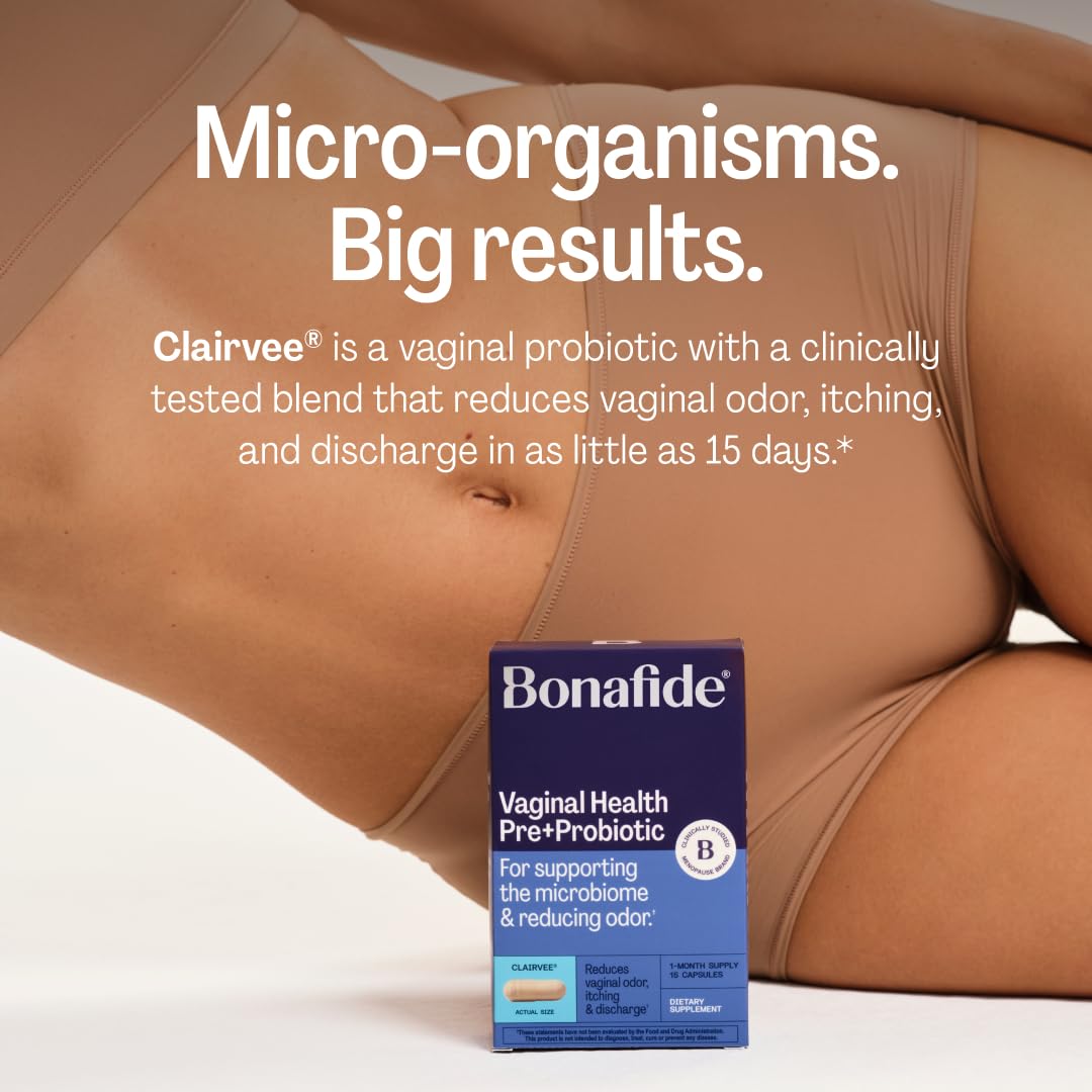 Bonafide Clairvee Vaginal Probiotic for Relief from Odor, Itching, & Discharge. — 1-Month Supply (15 Capsules) - dailyvitalstore