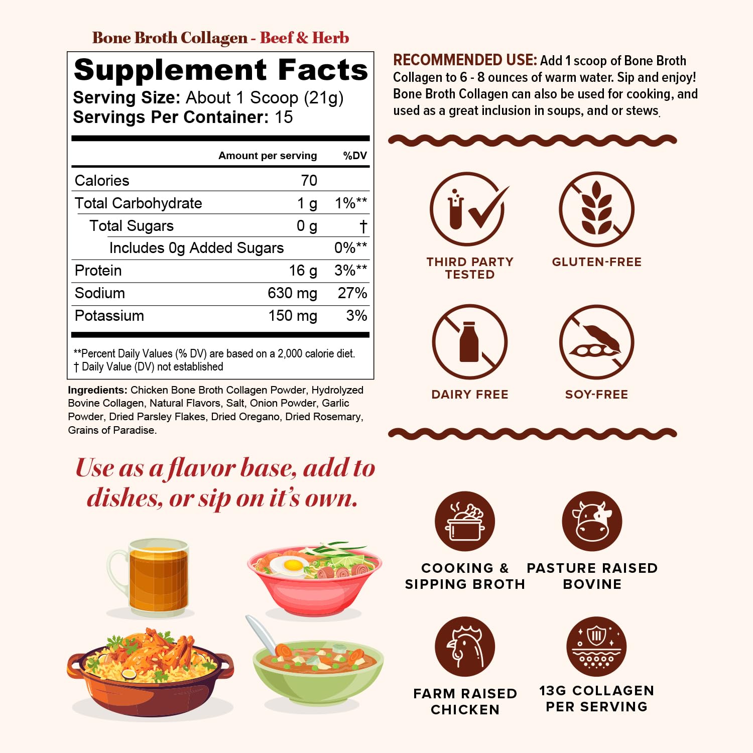 Bone Broth Collagen Powder 16g Collagen Protein per Serving Supports Joints Skin Nails & Gut Health Made from Real Beef Bone Broth Savory Collagen - dailyvitalstore