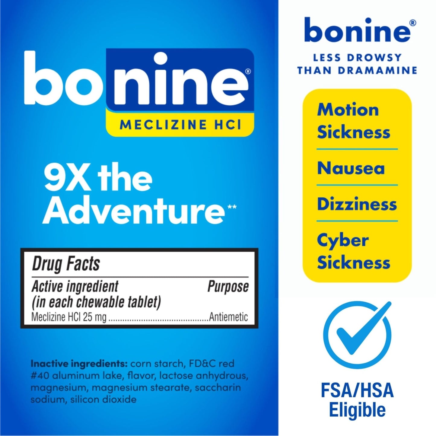 Bonine Non-Drowsy for Motion Sickness Relief, Sea Sickness, Car Sickness, Nausea, & Vomiting - Meclizine HCI 25mg, Travel-Sized - 16ct Raspberry Chewable Tablets (Packaging May Vary) - dailyvitalstore
