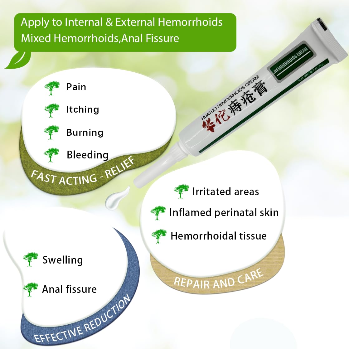 BONIORRI Hemorrhoid & Fissure Relief Cream – Maximum Strength Hemorrhoid Cream, Herbs Fast Acting Ingredients. (0.7 oz Total) - dailyvitalstore