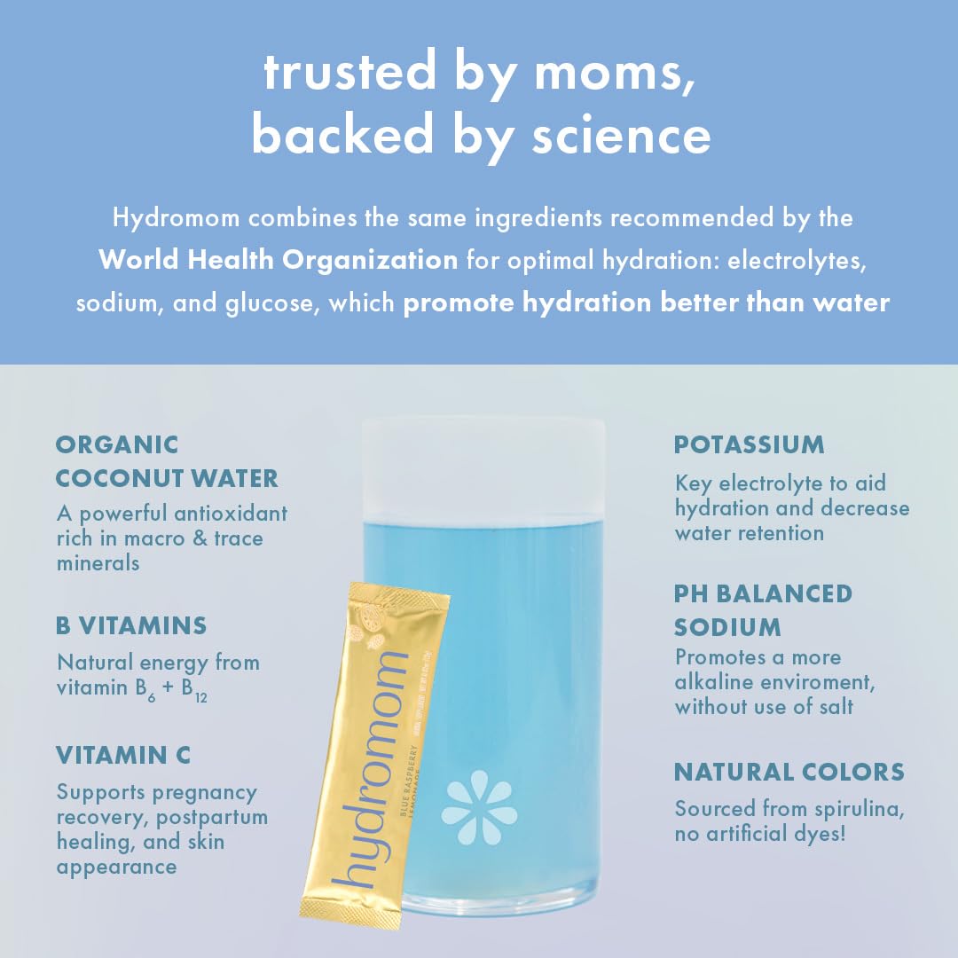 Boobie Hydromom Superfood Electrolyte Drink Mix, Blue Raspberry Lemonade | Refreshing Energy & Hydration Boost for Mamas | On-The-Go & Travel Essentials for Pregnancy, - dailyvitalstore
