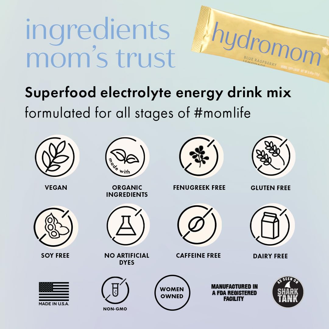 Boobie Hydromom Superfood Electrolyte Drink Mix, Blue Raspberry Lemonade | Refreshing Energy & Hydration Boost for Mamas | On-The-Go & Travel Essentials for Pregnancy, - dailyvitalstore