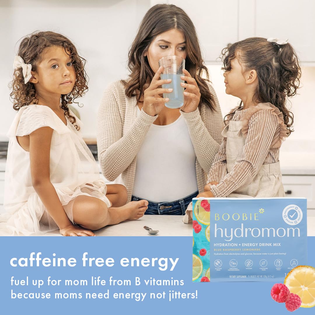 Boobie Hydromom Superfood Electrolyte Drink Mix, Blue Raspberry Lemonade | Refreshing Energy & Hydration Boost for Mamas | On-The-Go & Travel Essentials for Pregnancy, - dailyvitalstore