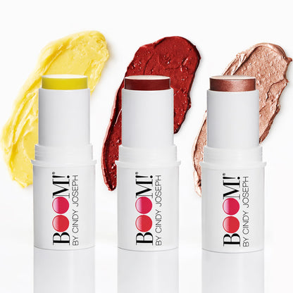 Boomstick Trio ® Color 3 Pack Cream Blush Makeup, Color Blush Stick, Highlighter Stick & Moisturizer for Cheeks, Eyes & Lips, Blendable Vegan Boom Sticks by Cindy Joseph - dailyvitalstore