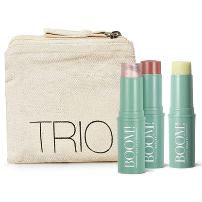 Boomstick Trio ® Rose Nude 3 Pack Cream Blush Makeup - Rose Nude Blush Stick, Highlighter Stick & Moisturizer for Cheeks, Eyes & Lips - Boom Sticks by Cindy Joseph for Older Women - dailyvitalstore