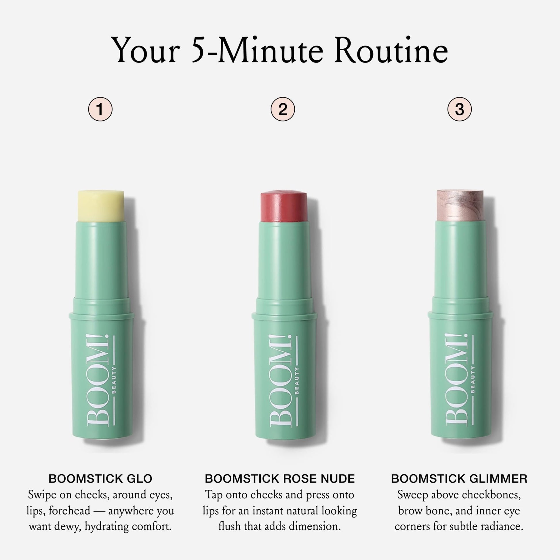 Boomstick Trio ® Rose Nude 3 Pack Cream Blush Makeup - Rose Nude Blush Stick, Highlighter Stick & Moisturizer for Cheeks, Eyes & Lips - Boom Sticks by Cindy Joseph for Older Women - dailyvitalstore