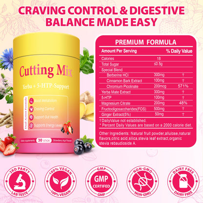 BOSNETHUINH Cutting Drink Mix – Chromium, 5-HTP, Yerba Mate, FOS & Magnesium | Supports Satiety Signaling, Energy & Gut Health - dailyvitalstore