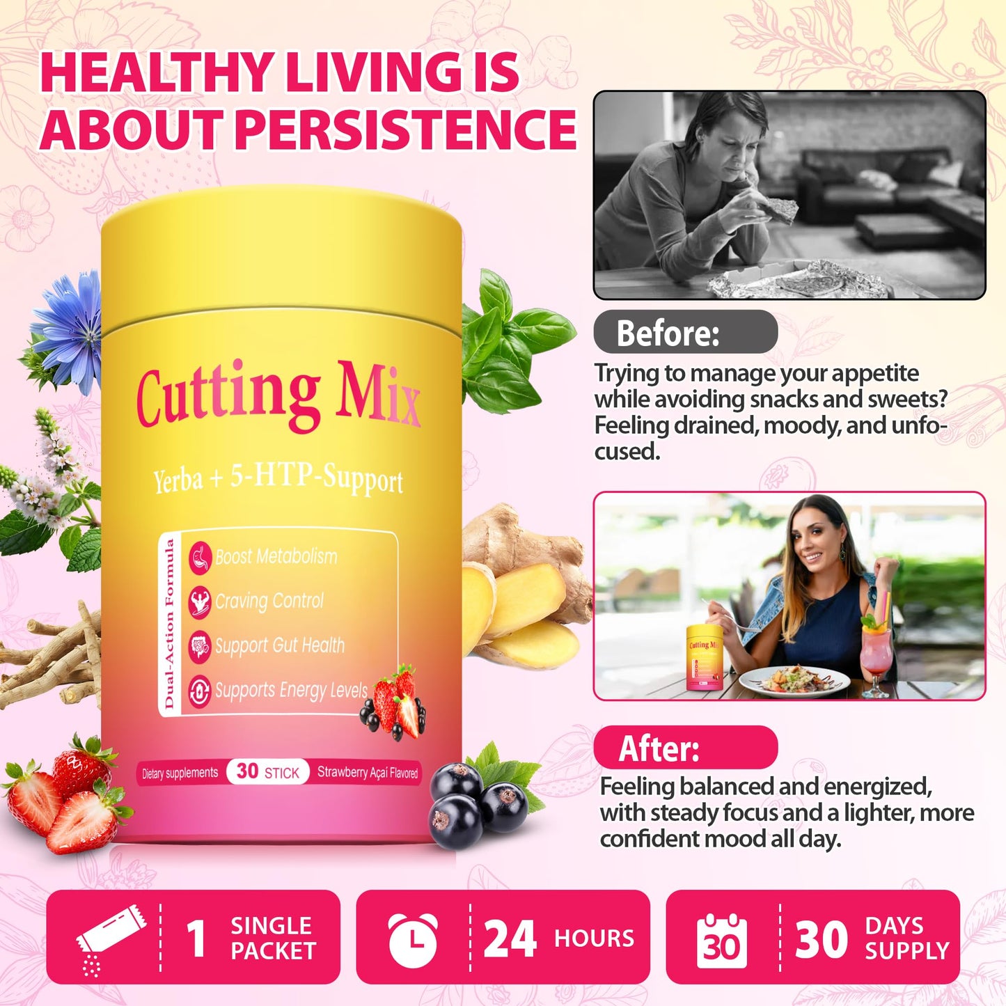 BOSNETHUINH Cutting Drink Mix – Chromium, 5-HTP, Yerba Mate, FOS & Magnesium | Supports Satiety Signaling, Energy & Gut Health - dailyvitalstore