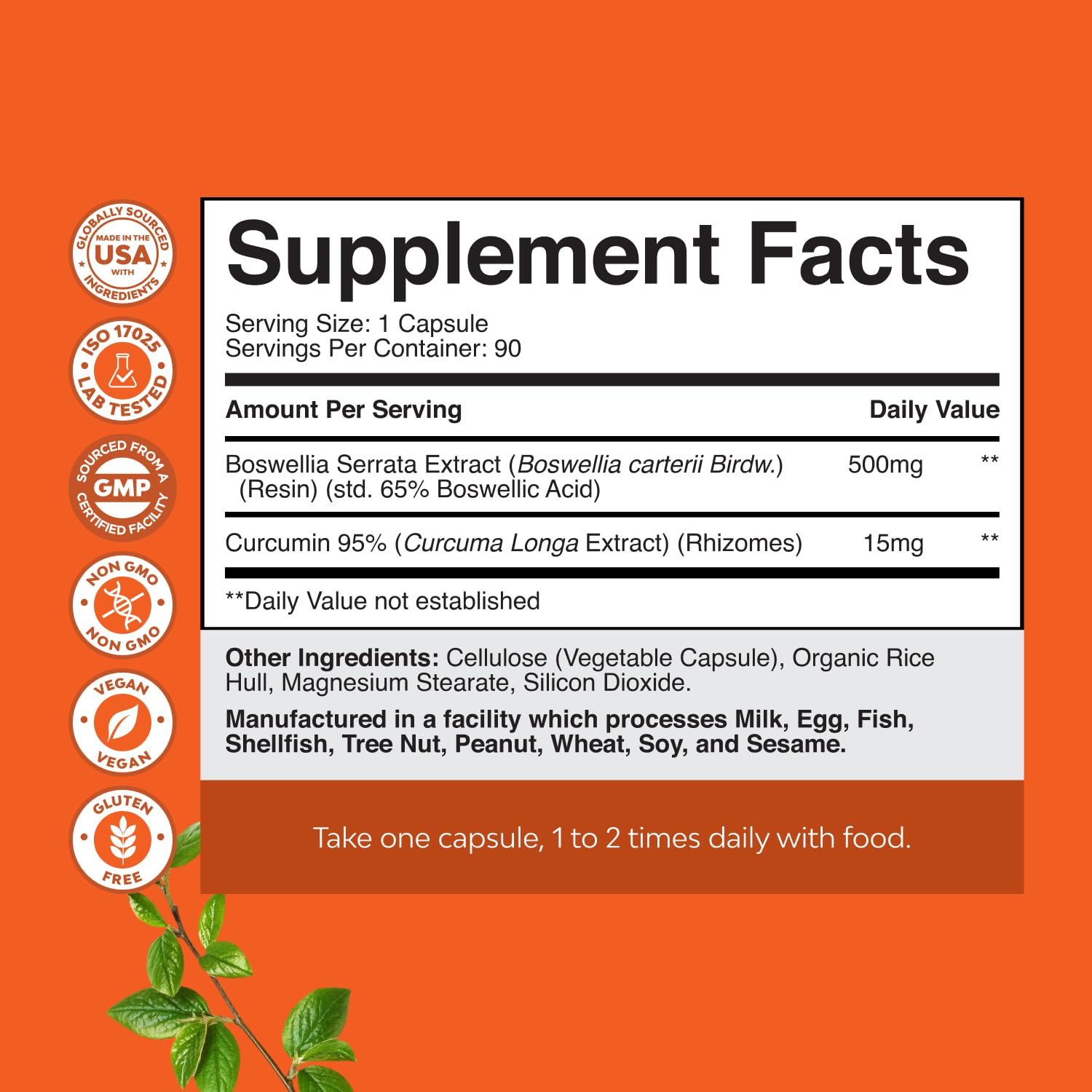 Boswellia Extract Capsules with Turmeric - Advanced Immune Health Support Supplement - Turmeric & Boswellia Serrata Capsules 500mg per Serving for Body Detox & Healthy Joints - 90 Count - dailyvitalstore