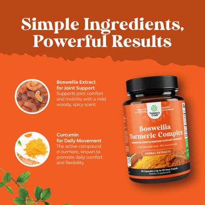 Boswellia Extract Capsules with Turmeric - Advanced Immune Health Support Supplement - Turmeric & Boswellia Serrata Capsules 500mg per Serving for Body Detox & Healthy Joints - 90 Count - dailyvitalstore