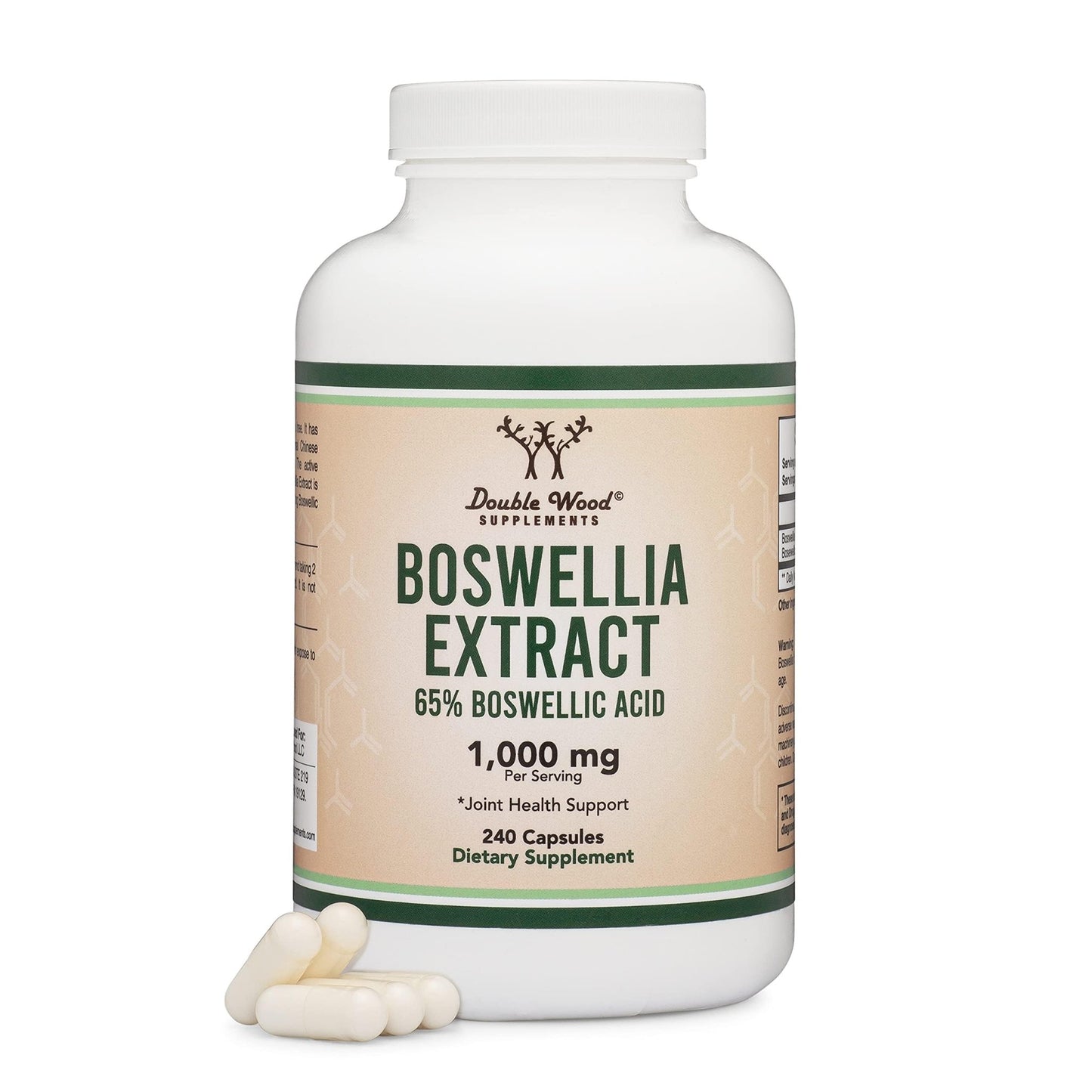 Boswellia Serrata - 240 Capsules (Max Strength 1,000mg of 65% Boswellic Acid Extract) Boswellia Extract Capsules (Joint Support Supplement for Joint Health) Third Party Tested by Double Wood - dailyvitalstore