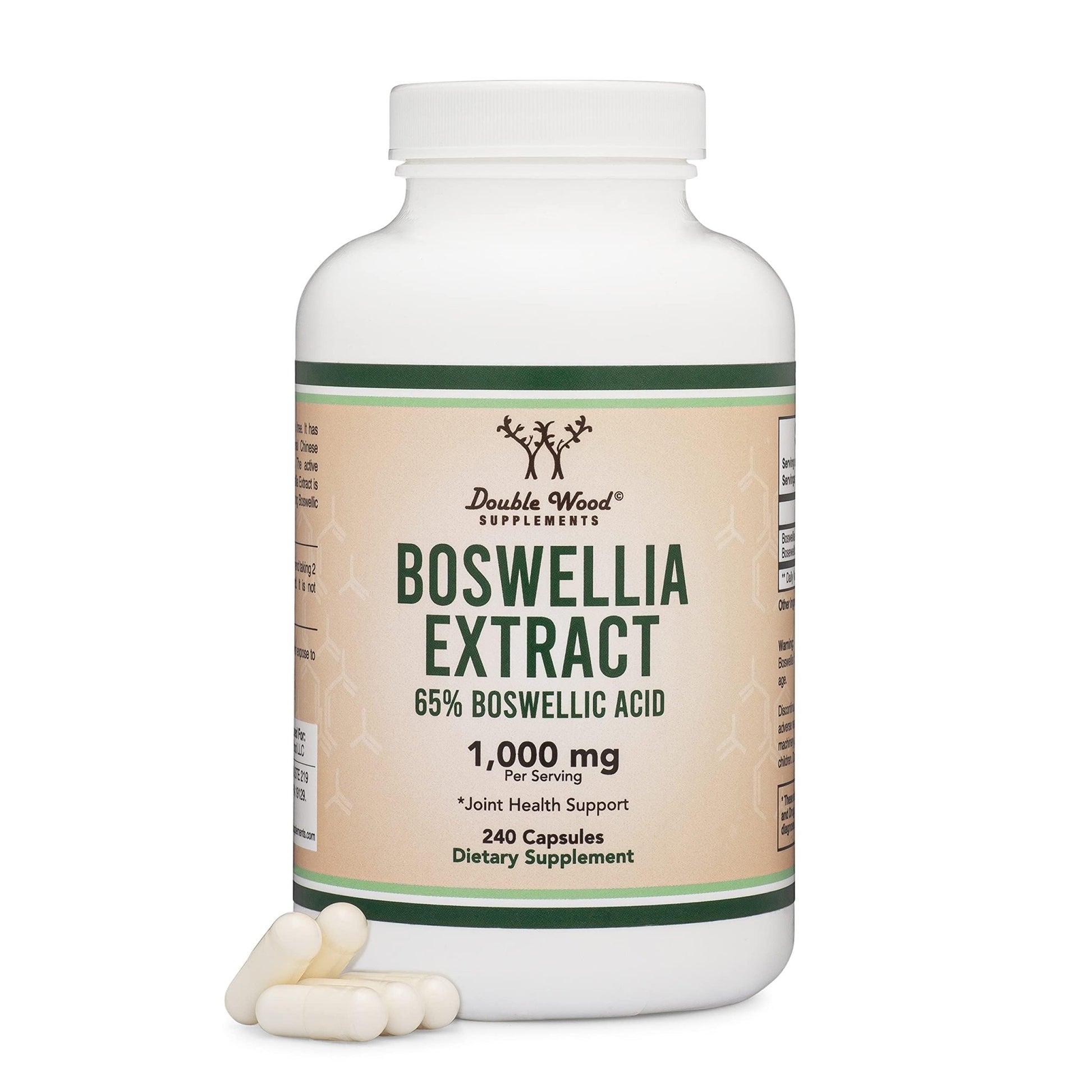 Boswellia Serrata - 240 Capsules (Max Strength 1,000mg of 65% Boswellic Acid Extract) Boswellia Extract Capsules (Joint Support Supplement for Joint Health) Third Party Tested by Double Wood - dailyvitalstore