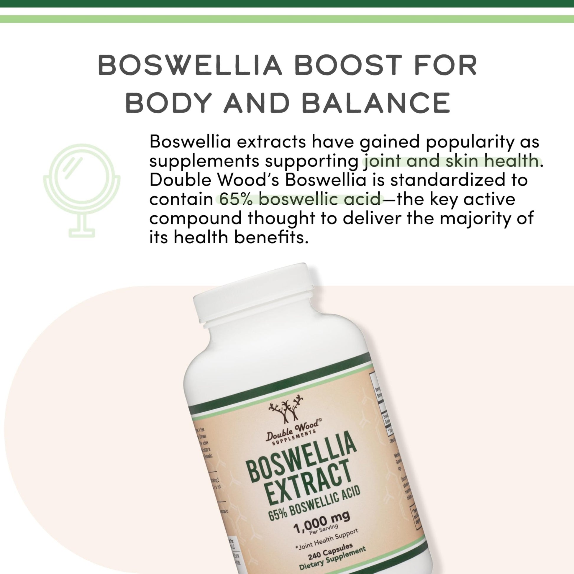 Boswellia Serrata - 240 Capsules (Max Strength 1,000mg of 65% Boswellic Acid Extract) Boswellia Extract Capsules (Joint Support Supplement for Joint Health) Third Party Tested by Double Wood - dailyvitalstore