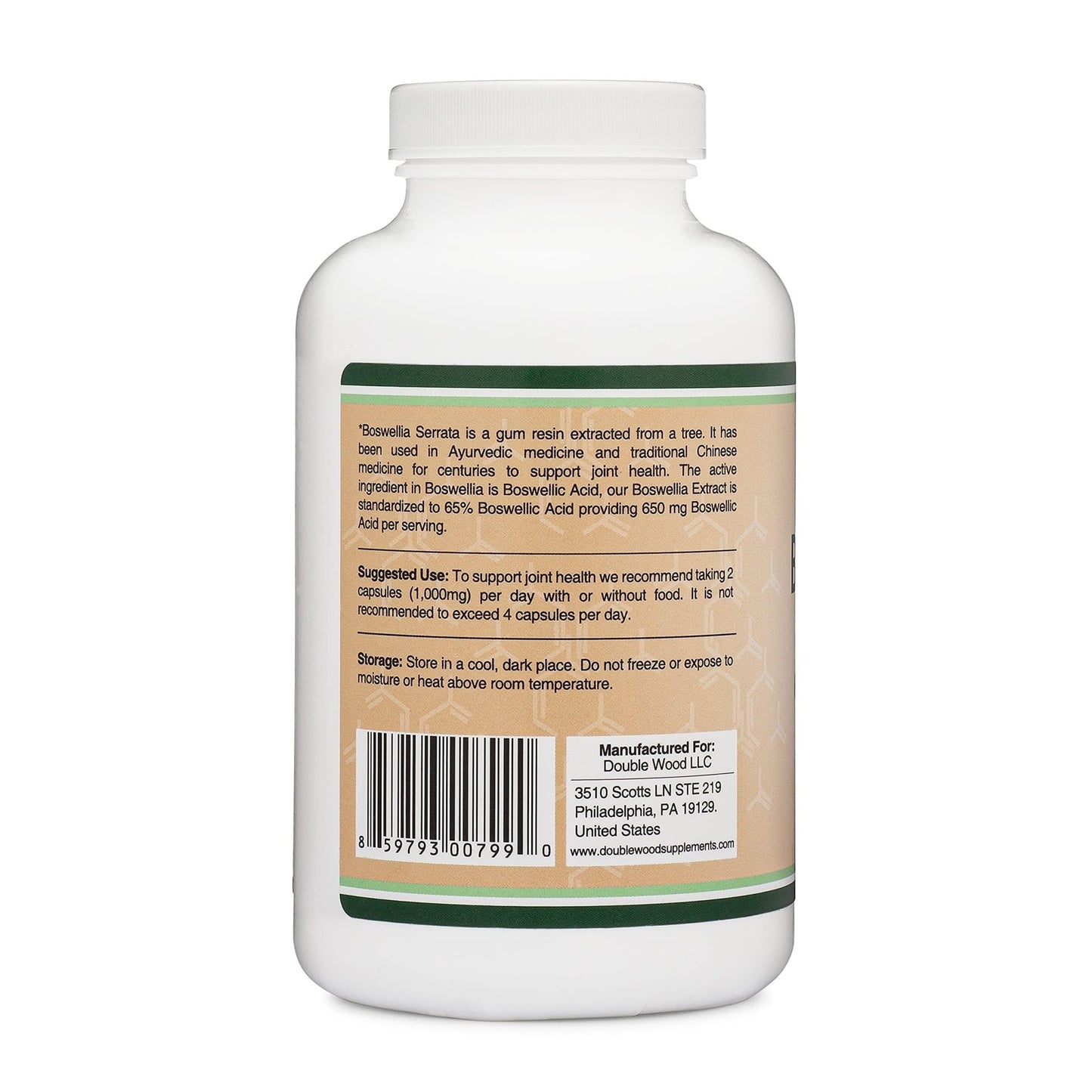 Boswellia Serrata - 240 Capsules (Max Strength 1,000mg of 65% Boswellic Acid Extract) Boswellia Extract Capsules (Joint Support Supplement for Joint Health) Third Party Tested by Double Wood - dailyvitalstore