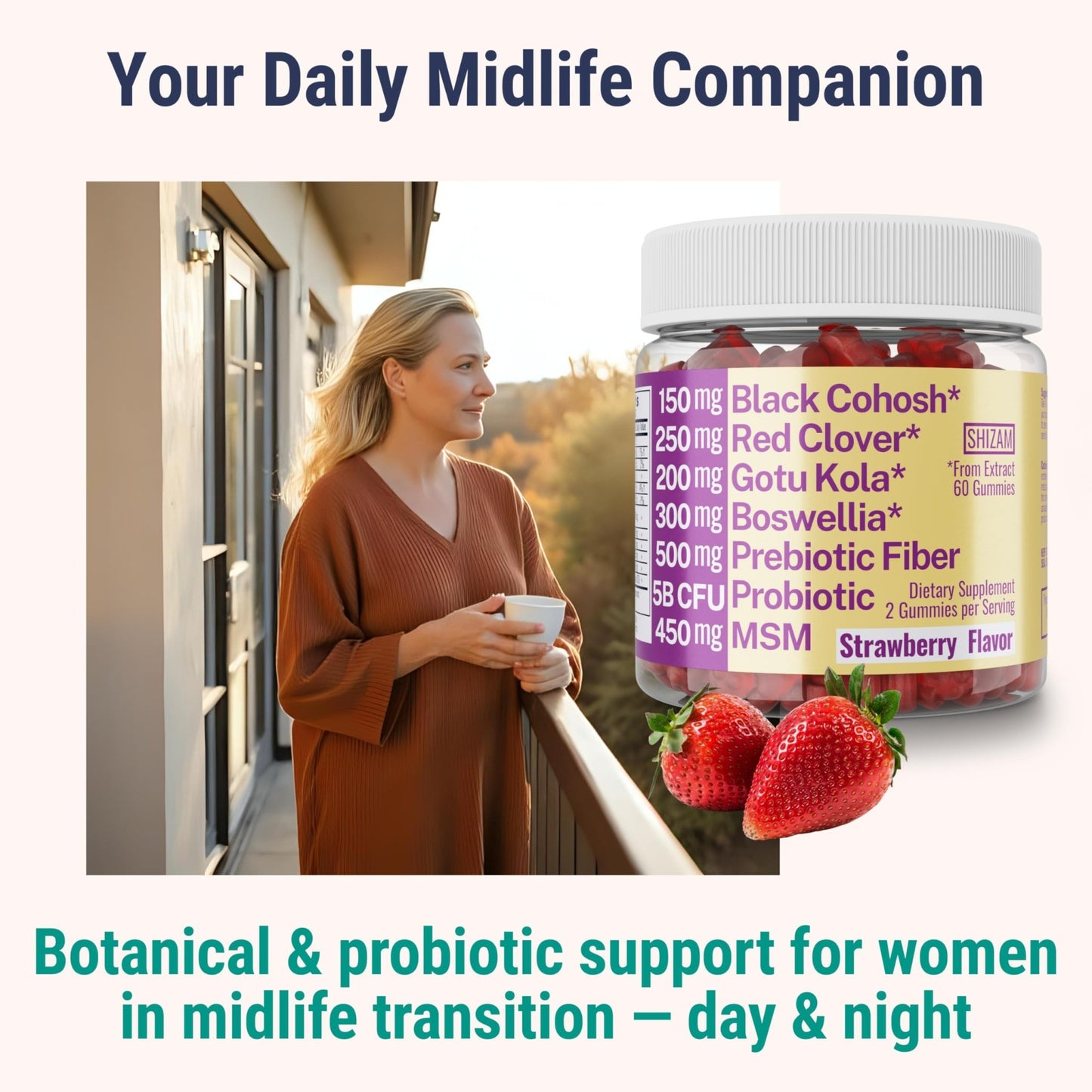Boswellia Serrata Black Cohosh Gotu Kola Red Clover Extract Complex Gummies w. Probiotic Fiber (Chicory Root Inulin) MSM Methylsulfonylmethane, Supplement Alt for Organic Powder Capsules Tincture - dailyvitalstore