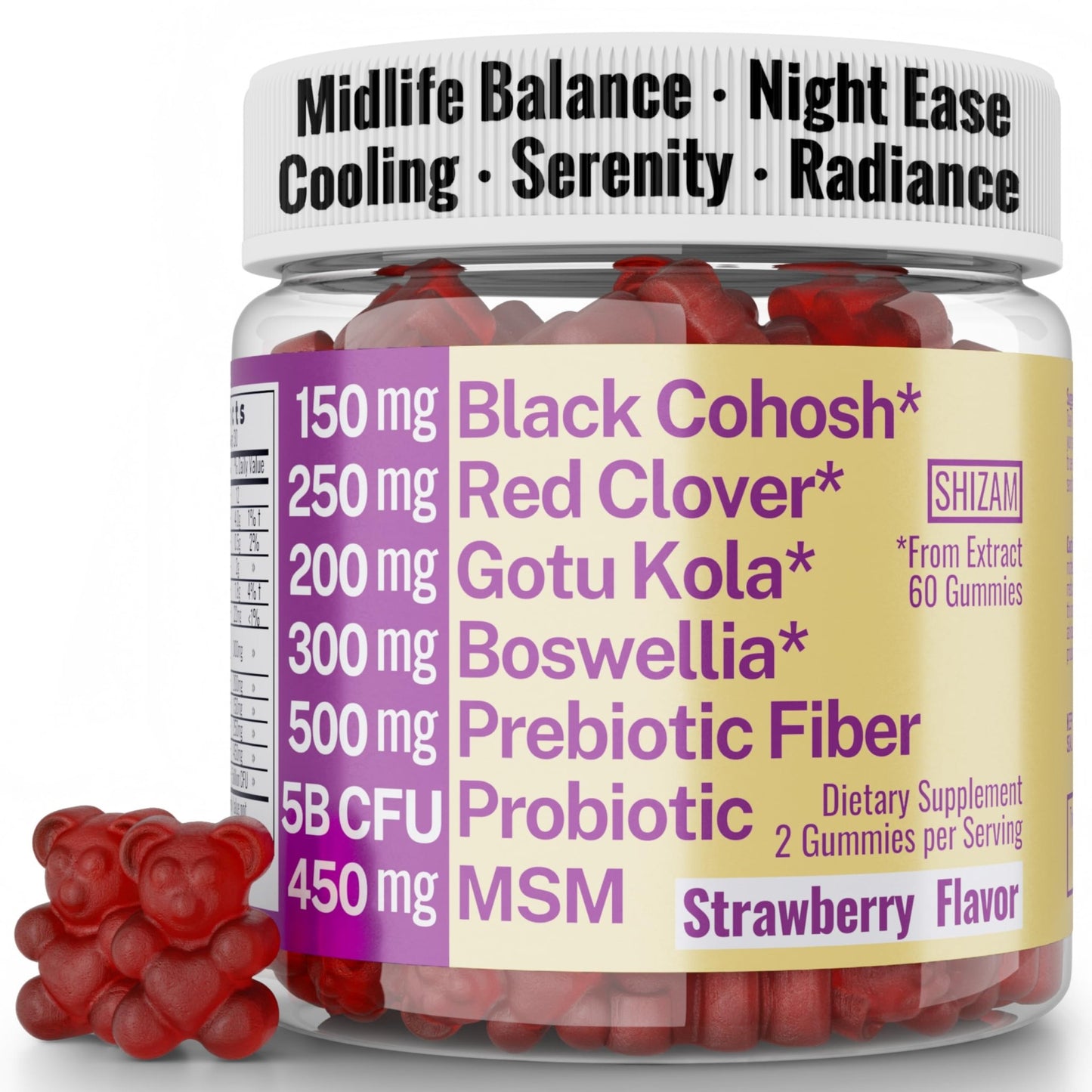 Boswellia Serrata Black Cohosh Gotu Kola Red Clover Extract Complex Gummies w. Probiotic Fiber (Chicory Root Inulin) MSM Methylsulfonylmethane, Supplement Alt for Organic Powder Capsules Tincture - dailyvitalstore