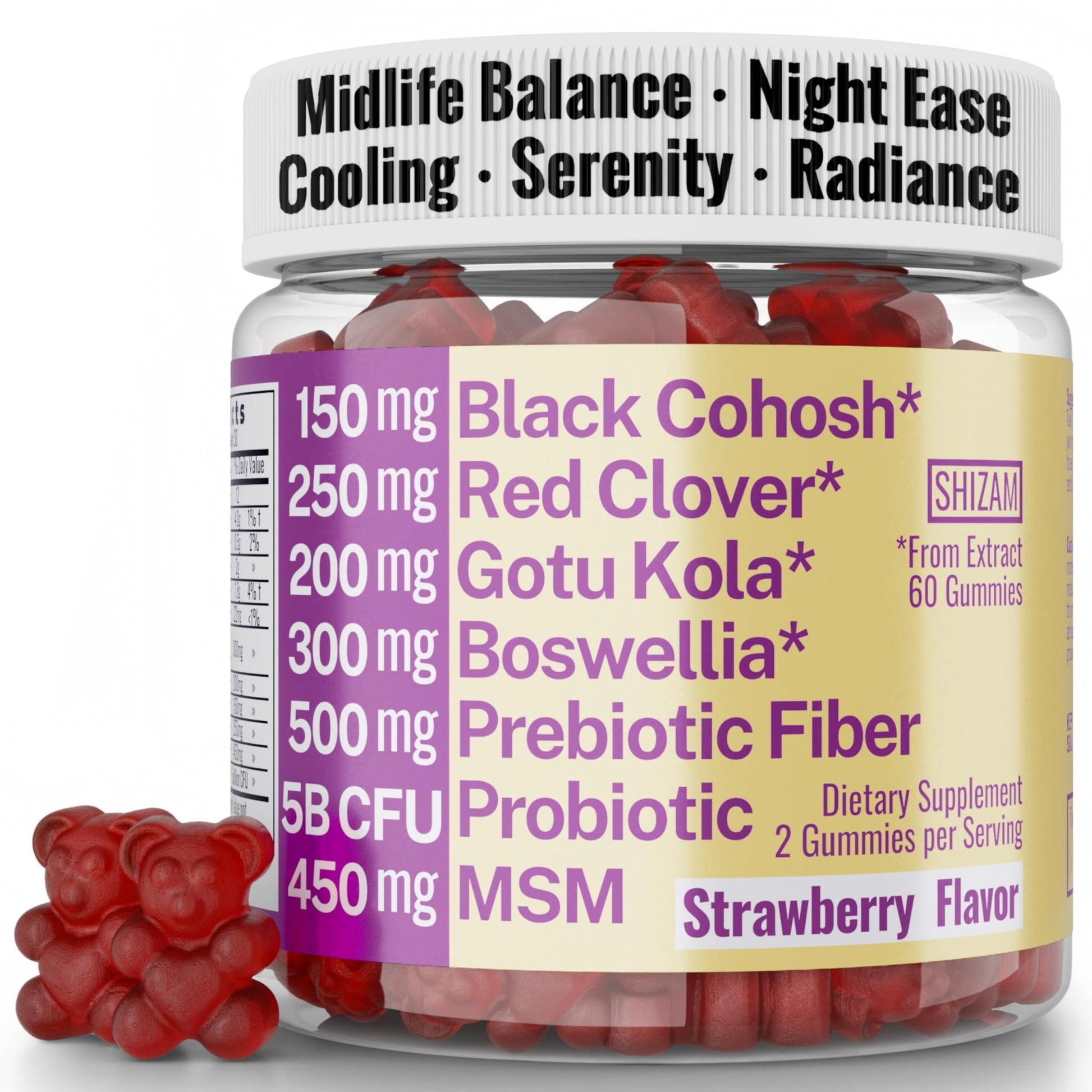 Boswellia Serrata Black Cohosh Gotu Kola Red Clover Extract Complex Gummies w. Probiotic Fiber (Chicory Root Inulin) MSM Methylsulfonylmethane, Supplement Alt for Organic Powder Capsules Tincture - dailyvitalstore