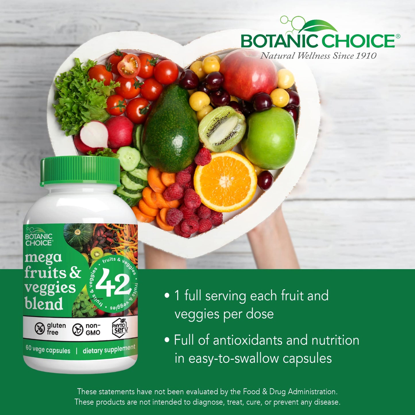 Botanic Choice Mega Fruits and Veggies Blend (60 Capsules) + Lemon Balm Tincture (1 fl oz) Bundle - Energy Balance & Superfood Supplement + Relaxation and Sleep Support - dailyvitalstore