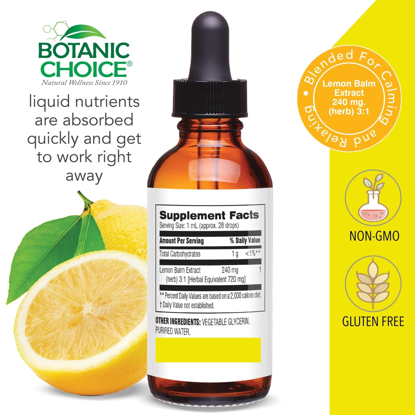 Botanic Choice Mega Fruits and Veggies Blend (60 Capsules) + Lemon Balm Tincture (1 fl oz) Bundle - Energy Balance & Superfood Supplement + Relaxation and Sleep Support - dailyvitalstore