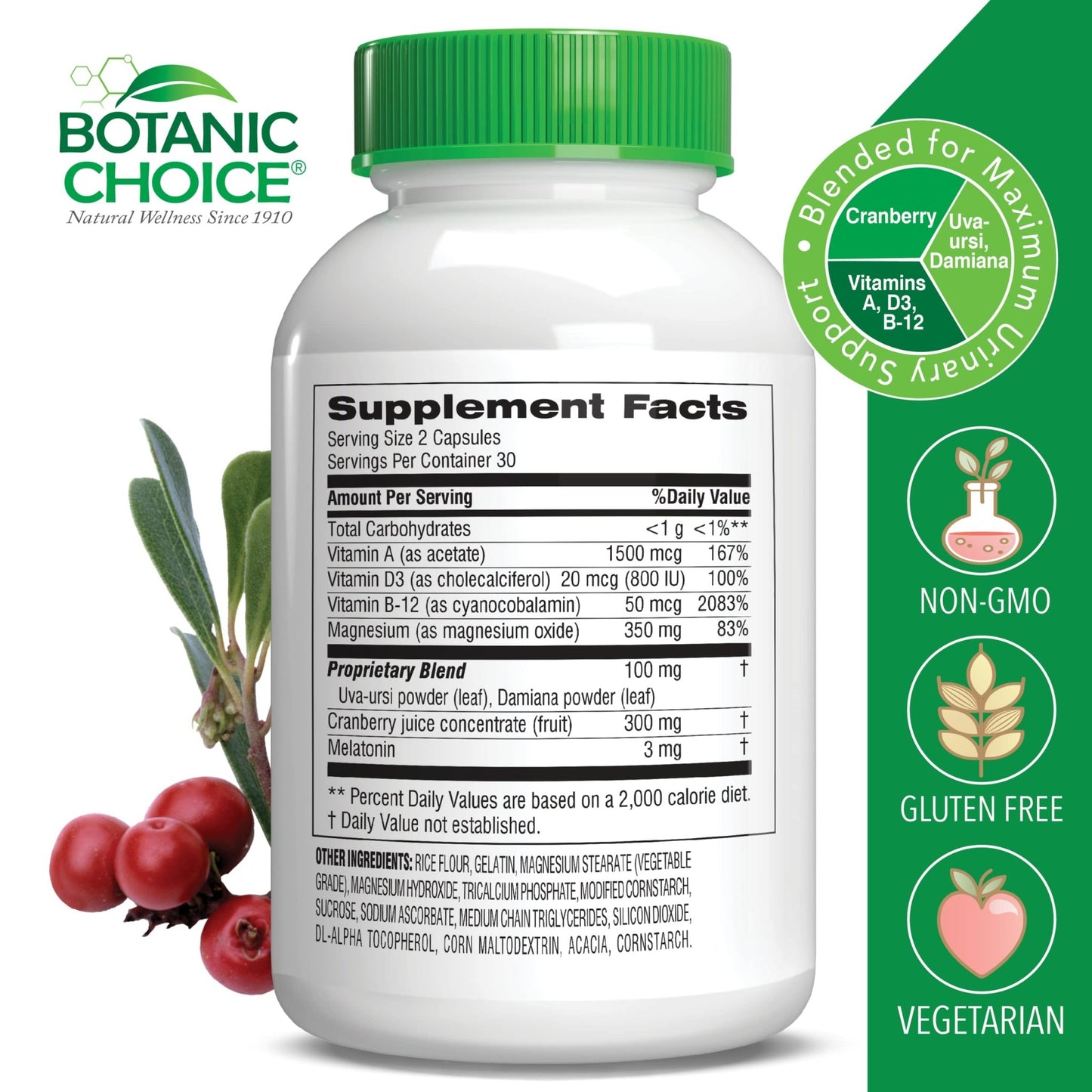 Botanic Choice Pro-Advanced Urinary Formula-Blend for Urinary Tract Health Support - Magnesium Cranberry Uva Ursi Damiana - 60 Capsules - dailyvitalstore