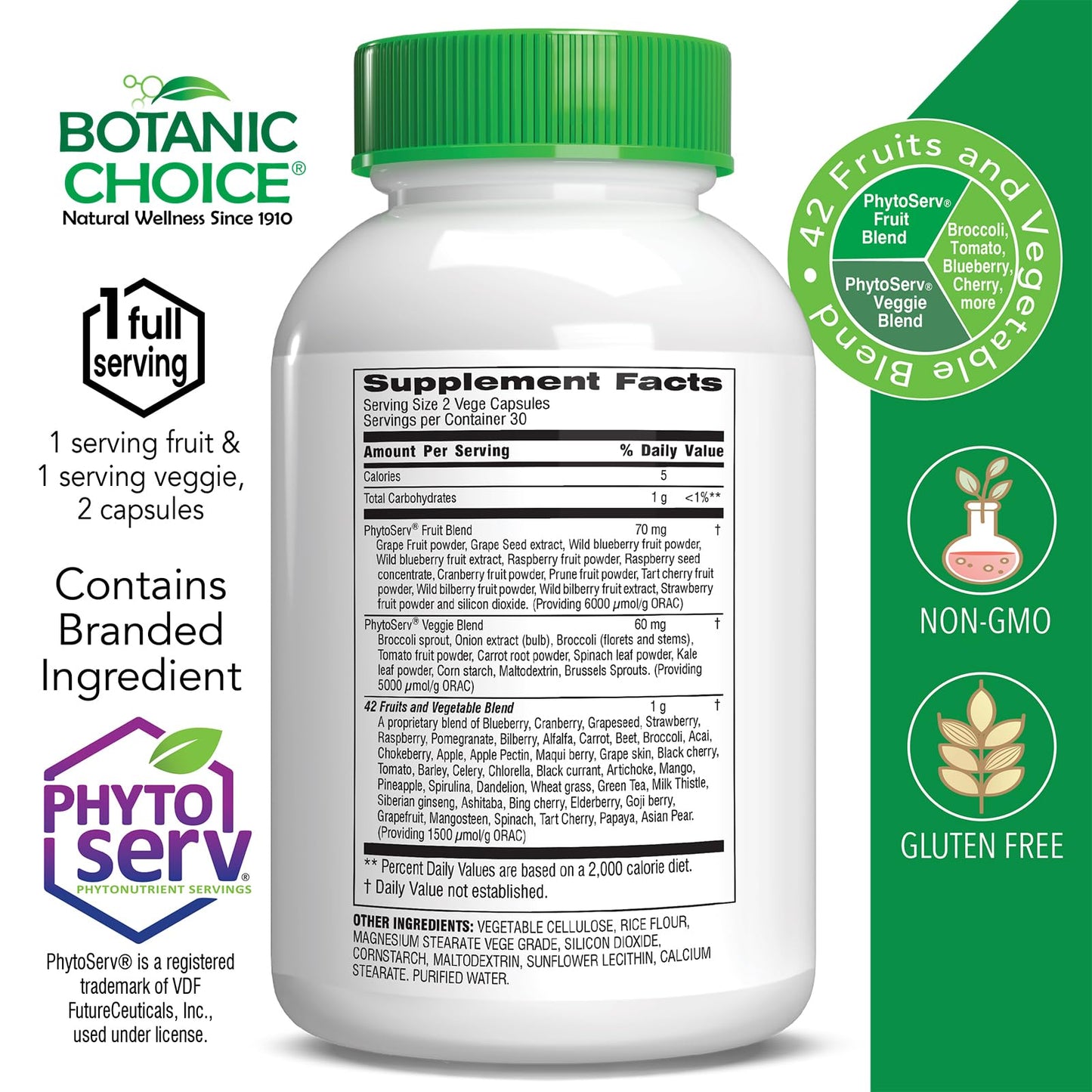 Botanic Choice Since 1910 - Mega Fruits & Veggies Blend - 42 Fruits and Vegetables - 2 Caps Daily - 60 Count Supplement - 2 Pack - dailyvitalstore