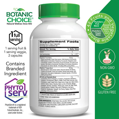 Botanic Choice Since 1910 - Mega Fruits & Veggies Blend - 42 Fruits and Vegetables - 2 Caps Daily - 60 Count Supplement - 2 Pack - dailyvitalstore