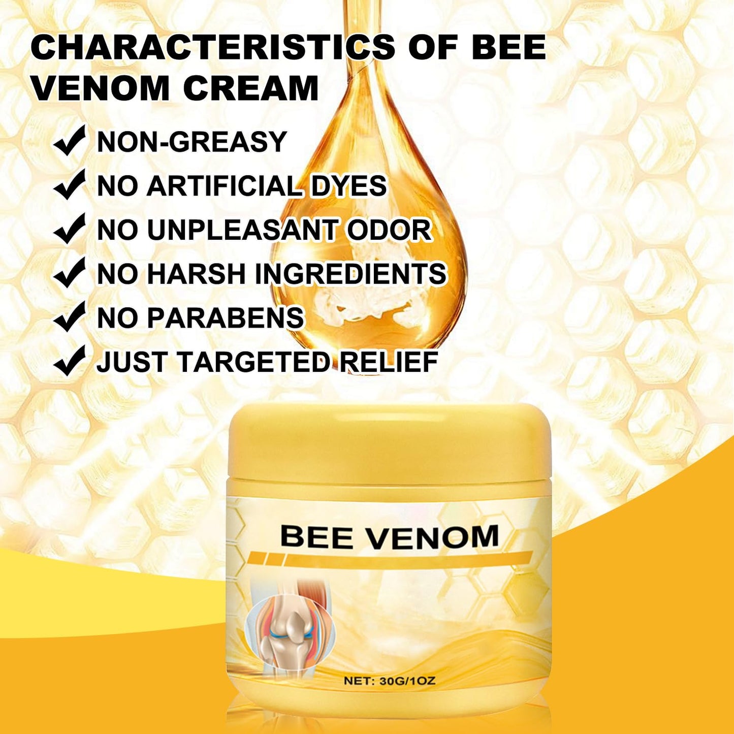 Botou 2PCS New Bee Venom Professional Joint Cream, for Neck, Waist, Back, Hands, Feet and Legs Advanced Bee Propolis Joint Cream, yellow - dailyvitalstore